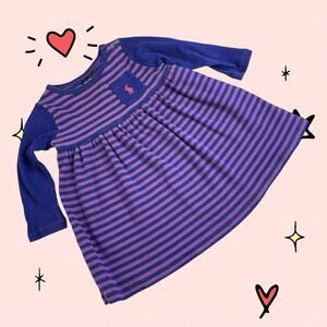 Ralph Lauren Purple Stripe Long Sleeve Dress Pony Logo Size 3-6 Months